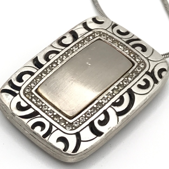 Brighton Pendant Necklace Satin Brushed Rhythms Silver Plate Reversible 17-18.5" - Picture 3 of 13